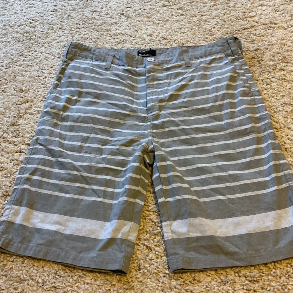 Public Opinion Gray and White Flat Front Striped Shorts